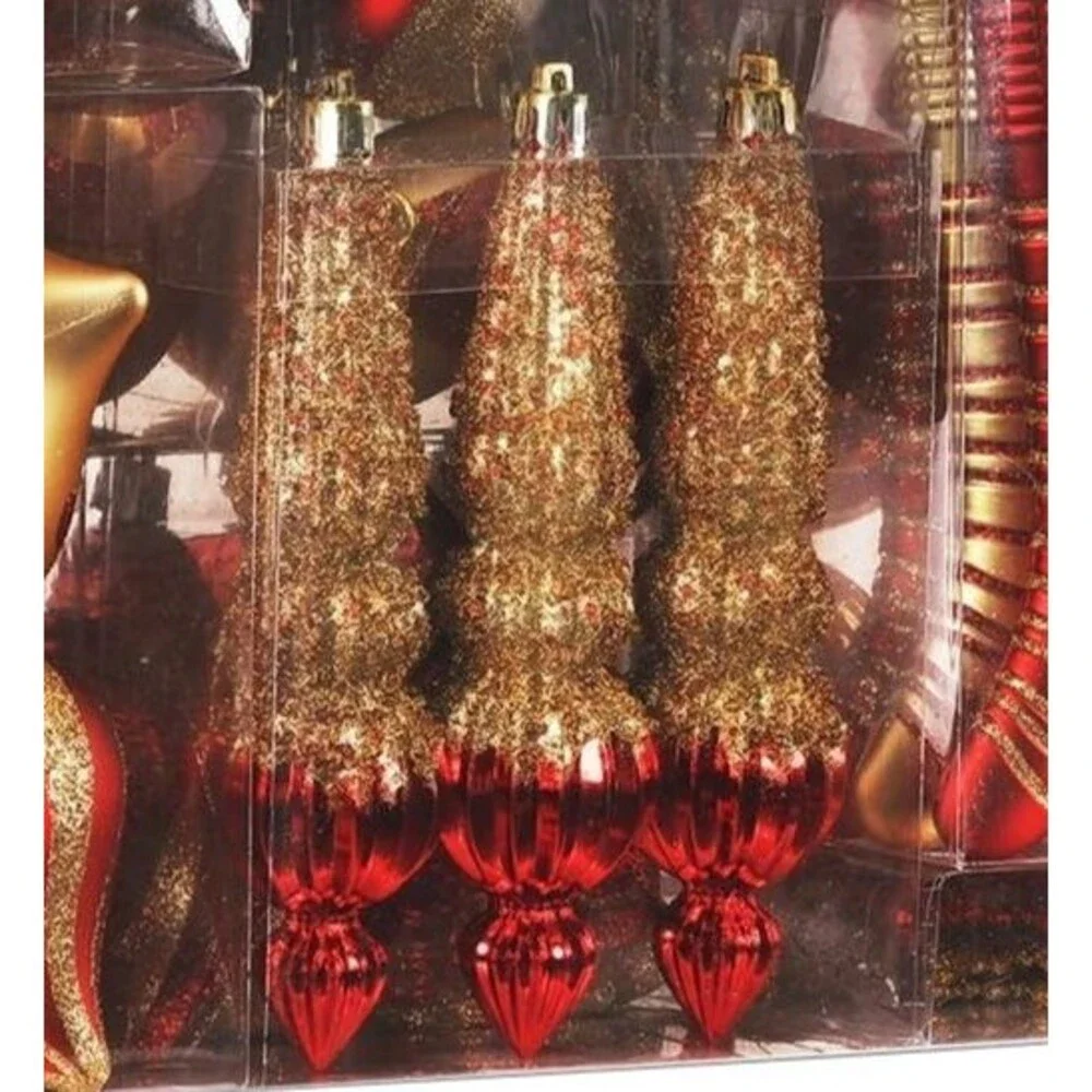 145 Piece Shatterproof Red Gold Christmas Ornament Set Tree Decor